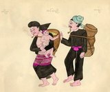 A hand-drawn, hand-coloured watercolour from the late 19th century by an unknown Burmese artist.<br/><br/> 

The name of the ethnic group featured appears near the top of the picture in Shan script (left), Burmese script (Centre) and Khun script  (right). Khun script was formerly used in Kengtung / Kyaingtong in eastern Shan State and in Lan Na or Lanna, northern Thailand.