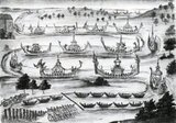 Twelve royal barges were dispatched to the mouth of the Chao Phraya River to receive the French delegation and lead them upriver to the capital in Ayutthaya.<br/><br/>




The Siamese, or Thais, moved from their ancestral home in southern China into mainland Southeast Asia around the 10th century CE. Prior to this, Indianized kingdoms such as the Mon, Khmer and Malay kingdoms ruled the region. The Thais established their own states starting with Sukhothai, Chiang Saen, Chiang Mai and Lanna Kingdom, before the founding of the Ayutthaya kingdom. These states fought each other and were under constant threat from the Khmers, Burma and Vietnam.<br/><br/>

 

Much later, the European colonial powers threatened in the 19th and early 20th centuries, but Thailand survived as the only Southeast Asian state to avoid colonial rule. After the end of the absolute monarchy in 1932, Thailand endured 60 years of almost permanent military rule before the establishment of a democratic elected-government system.