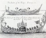 Presumably drawn in the 17th century when the Siamese capital was located in Ayutthaya, the lower illustration represents the king's barge while the upper galley was an escort for the French embassy.<br/><br/>



The Siamese, or Thais, moved from their ancestral home in southern China into mainland Southeast Asia around the 10th century CE. Prior to this, Indianized kingdoms such as the Mon, Khmer and Malay kingdoms ruled the region. The Thais established their own states starting with Sukhothai, Chiang Saen, Chiang Mai and Lanna Kingdom, before the founding of the Ayutthaya kingdom. These states fought each other and were under constant threat from the Khmers, Burma and Vietnam.<br/><br/>

 

Much later, the European colonial powers threatened in the 19th and early 20th centuries, but Thailand survived as the only Southeast Asian state to avoid colonial rule. After the end of the absolute monarchy in 1932, Thailand endured 60 years of almost permanent military rule before the establishment of a democratic elected-government system.