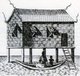Thailand: Drawing of a simple Siamese house in the wet season.